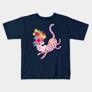 White Tiger with flowers Kids T-Shirt